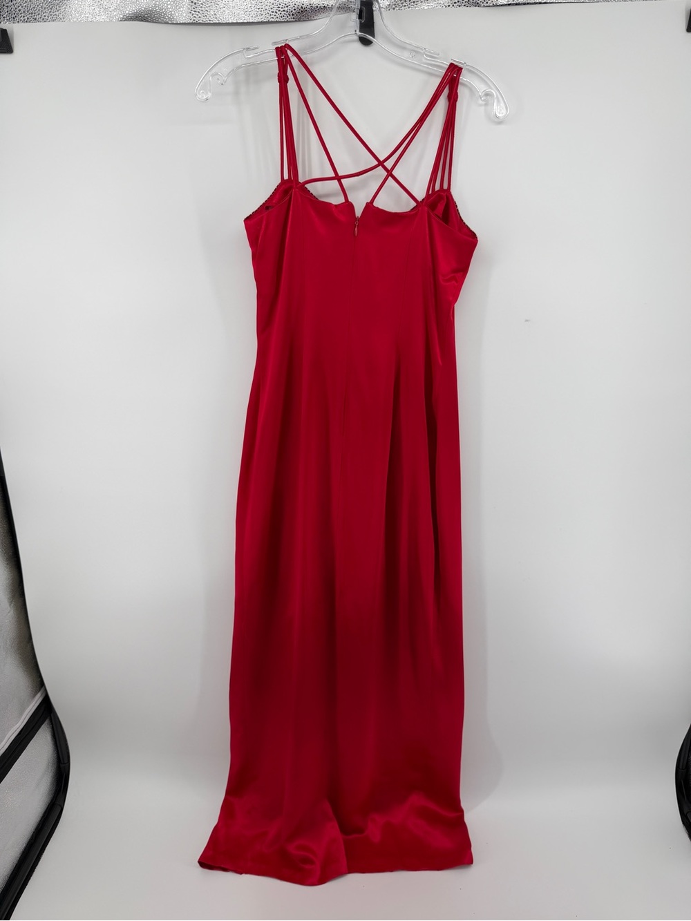 Rampage VTG Y2K Whimsigoth Vampy Goth Satin Red Strappy Cowl Neck Maxi Dress Sz5 - Picture 7 of 12